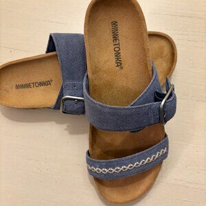 Minnetonka Gideon Suede X Stitch Footbed Sandals Women's 7M Gorpcore Casual